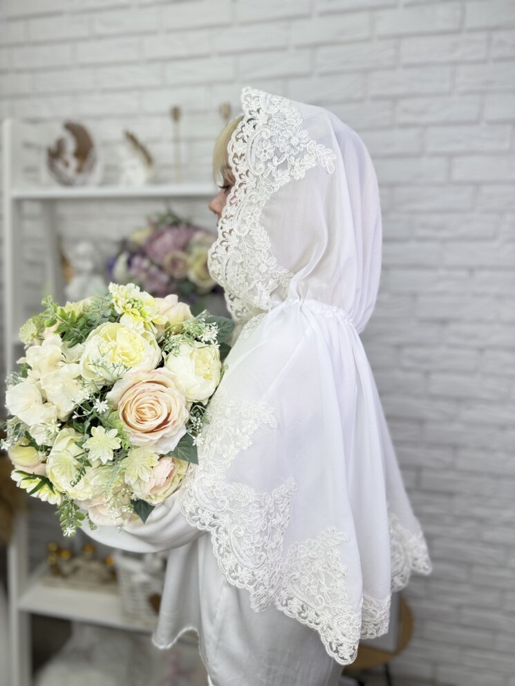 Палантин-вуаль "Молочная Роза"