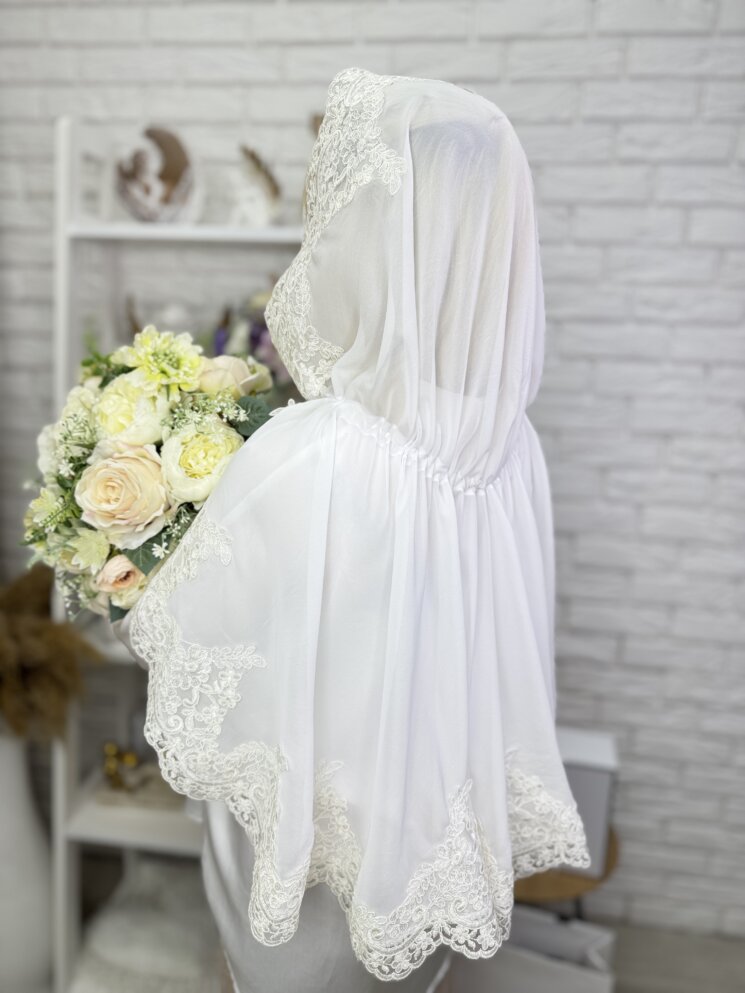 Палантин-вуаль “Молочная Роза”