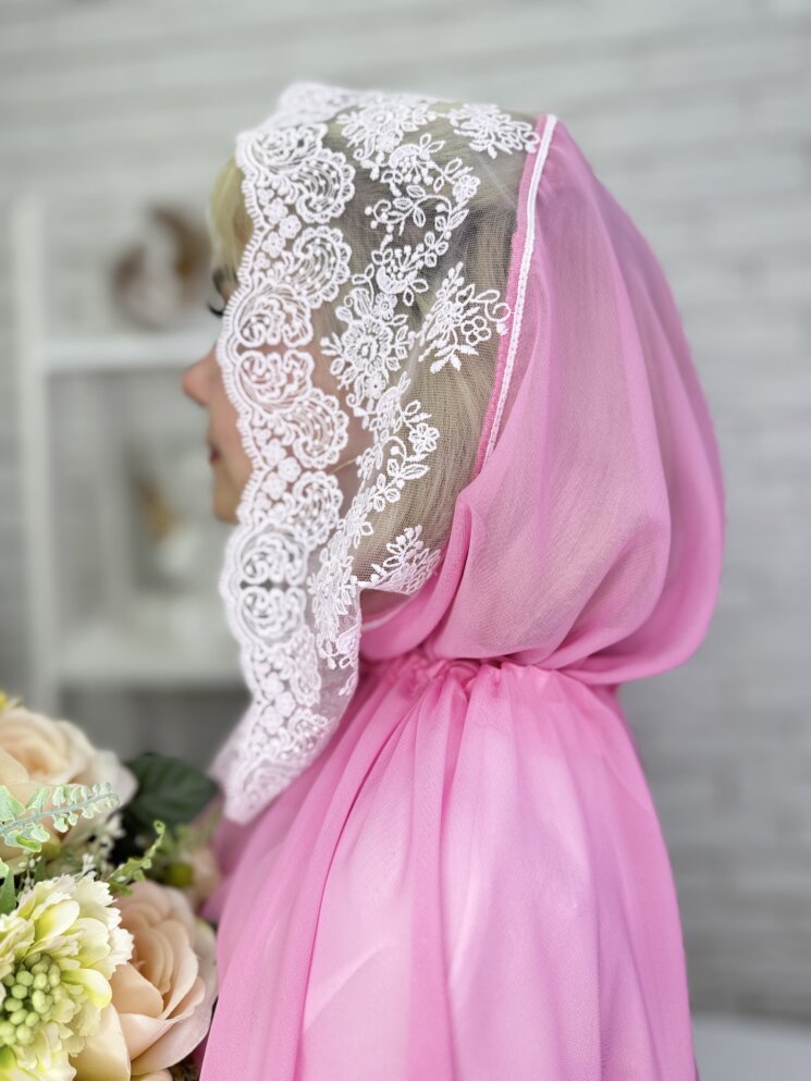 Палантин-вуаль “Розовый Бутон”