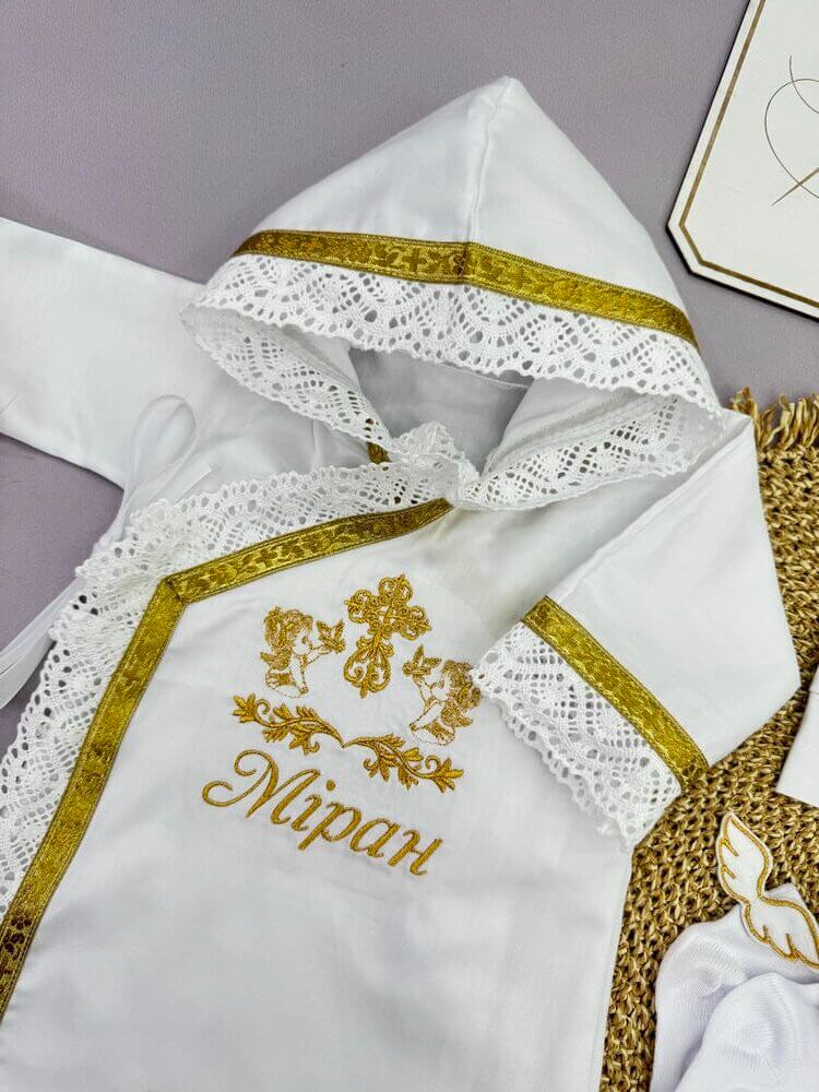 Набір хрестильного одягу “Золотий Хрест”,іменна вишивка