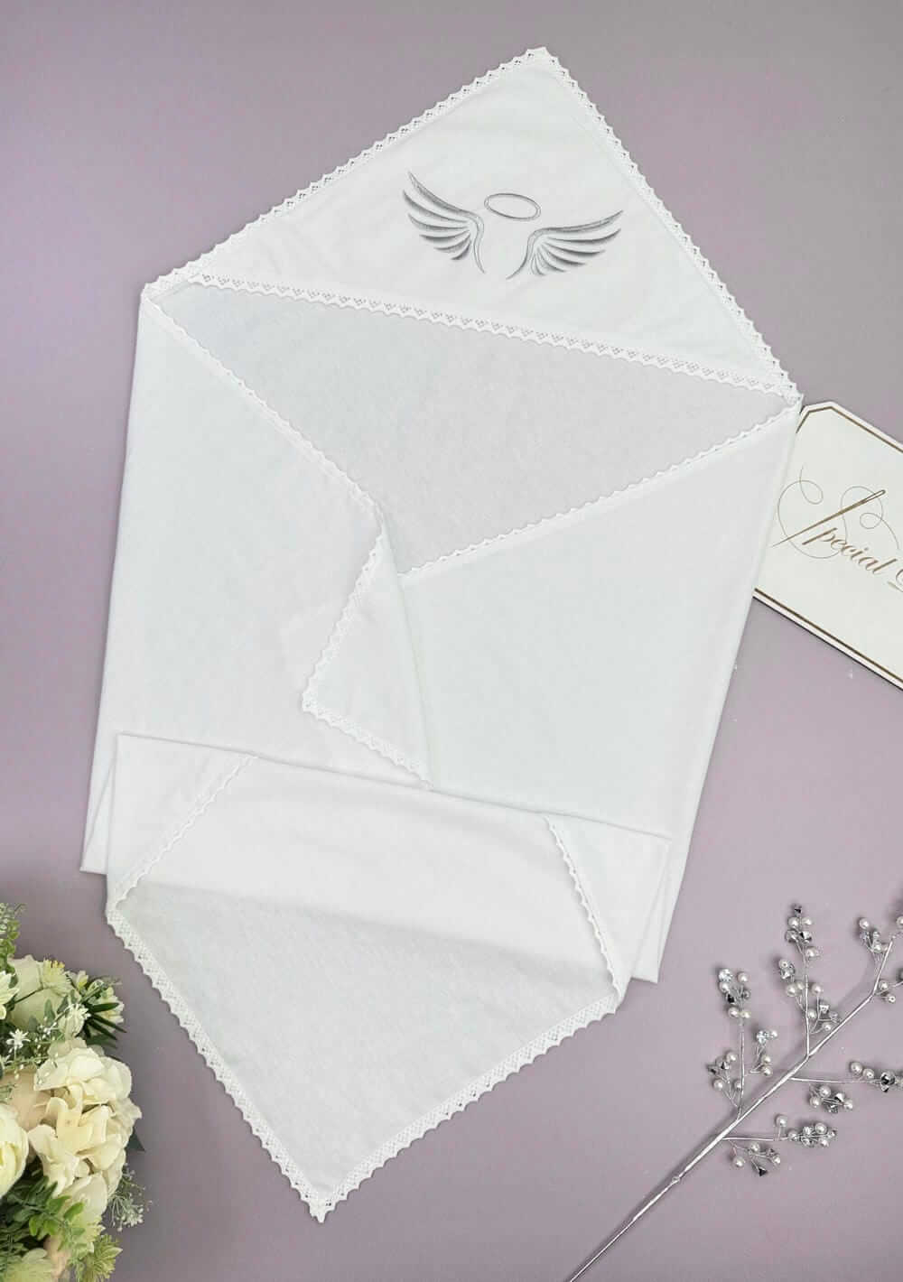 Крыжма из фланели (байки) «Чистота Ангела», с вышивкой, на крестины.