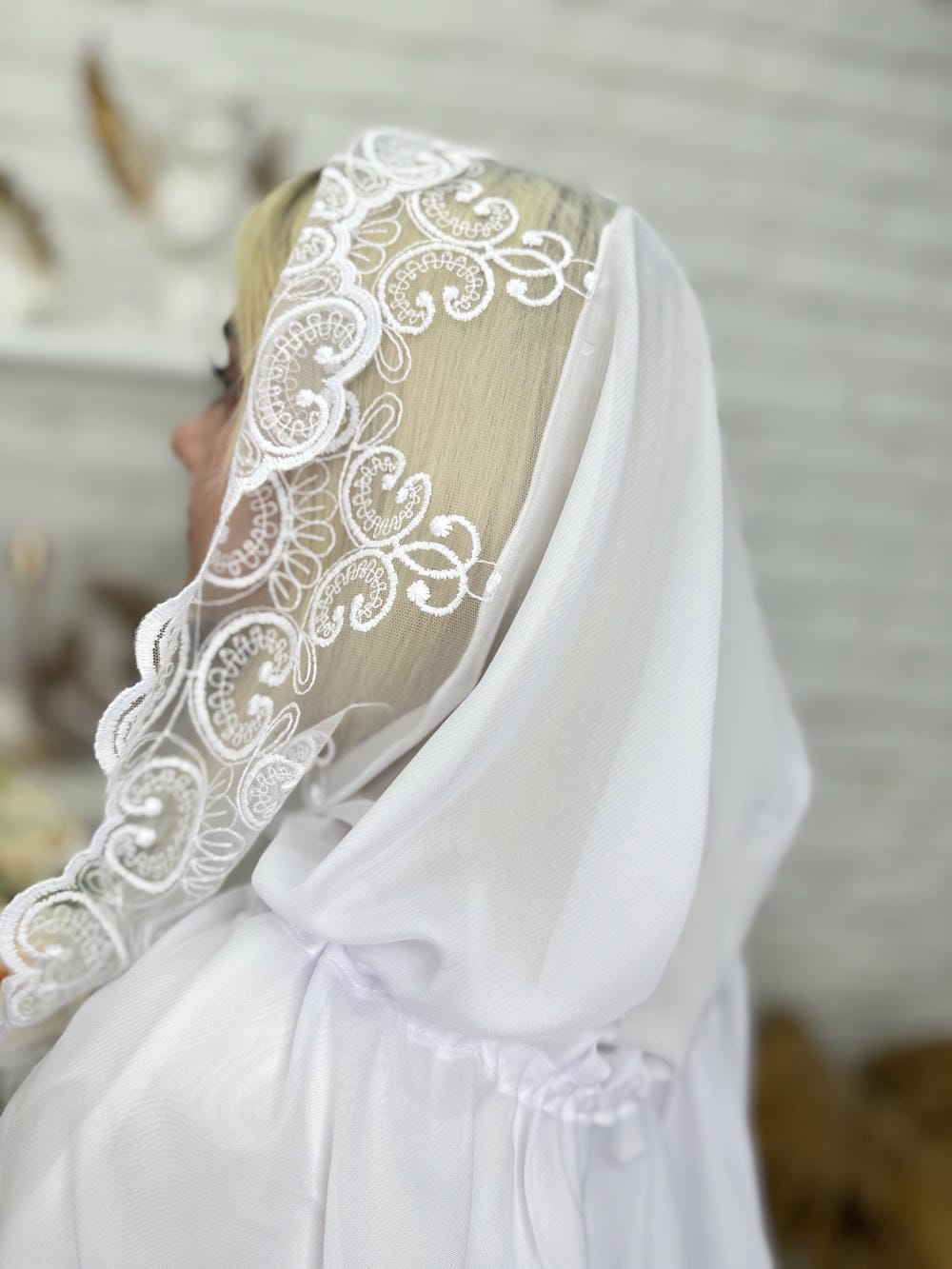 Палантин в церковь «Белоснежное Крыло», палантин с кружевом