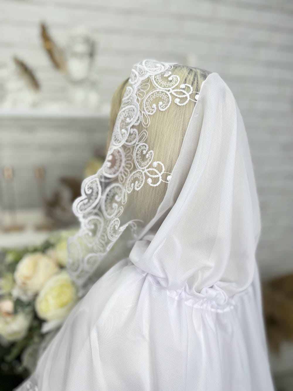 Палантин в церковь «Белоснежное Крыло», палантин с кружевом