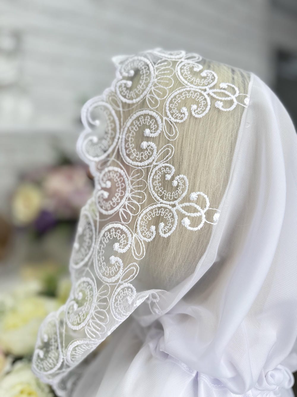 Палантин в церковь «Белоснежное Крыло», палантин с кружевом