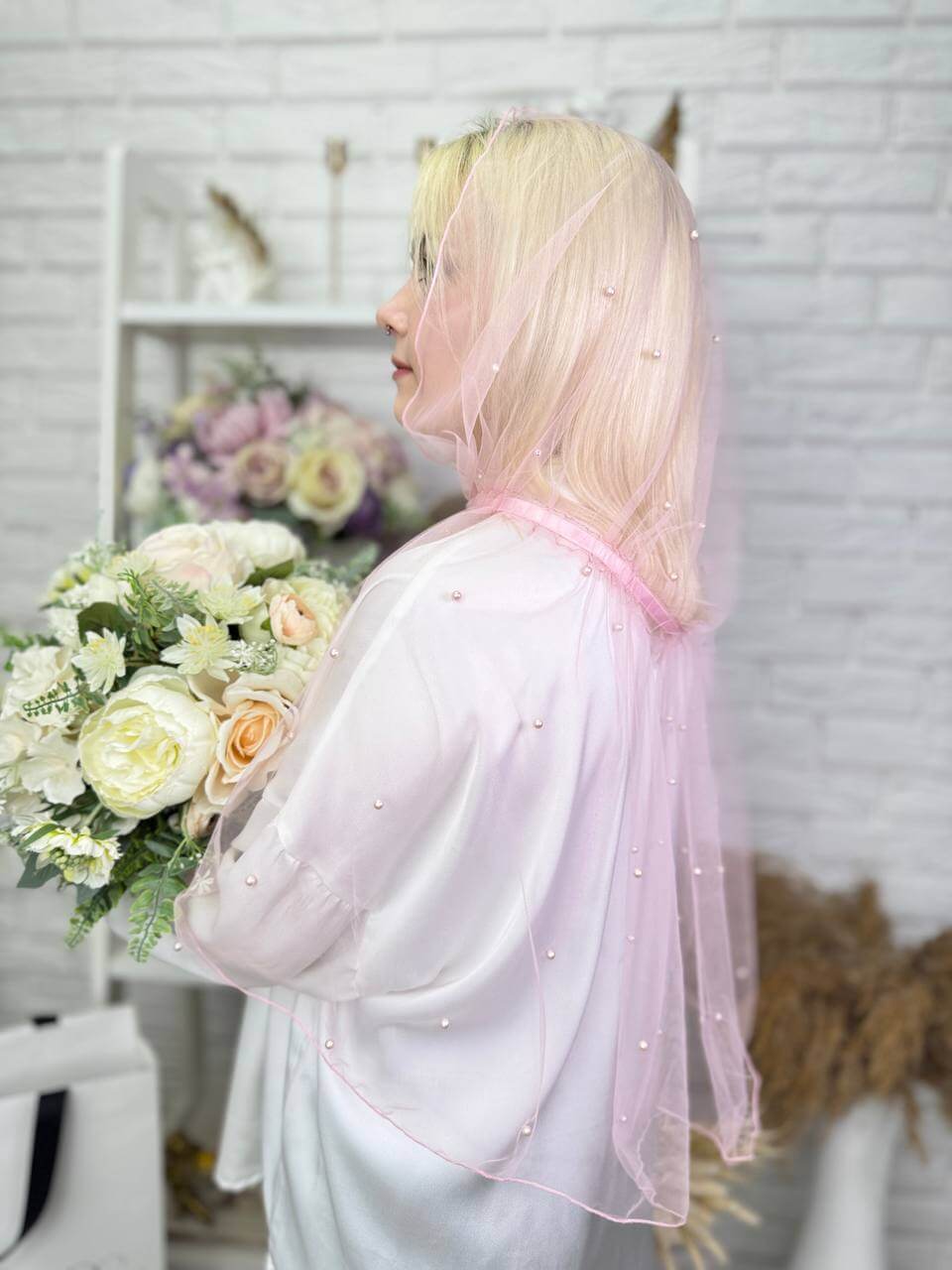 Палантин-капюшон "Пудровий Ангел" для хрещеної мами, для церкви