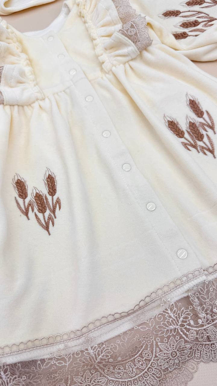 Набір для хрещення дівчинки “Оксамитові Колоски”,одяг хрестильний, іменний хрестильний набір