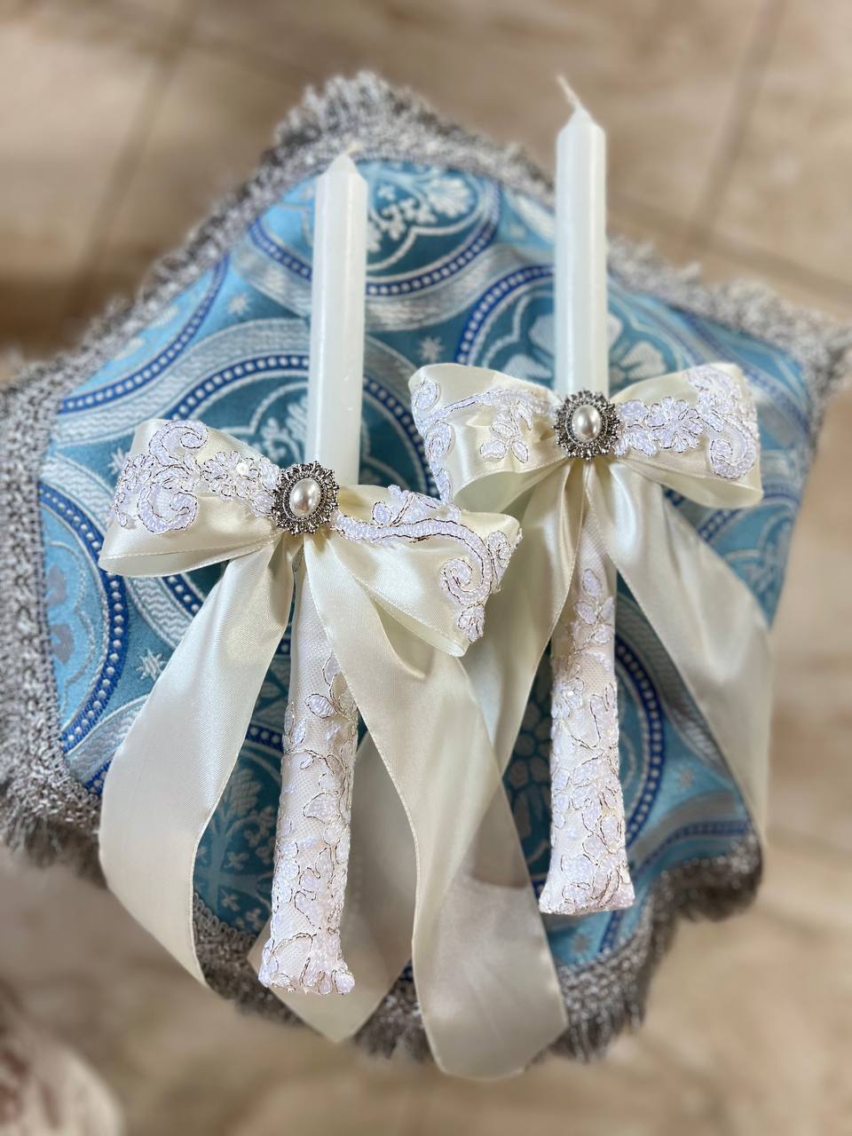 Свечи для крещения/венчания «Жемчужная Роскошь», ручная работа