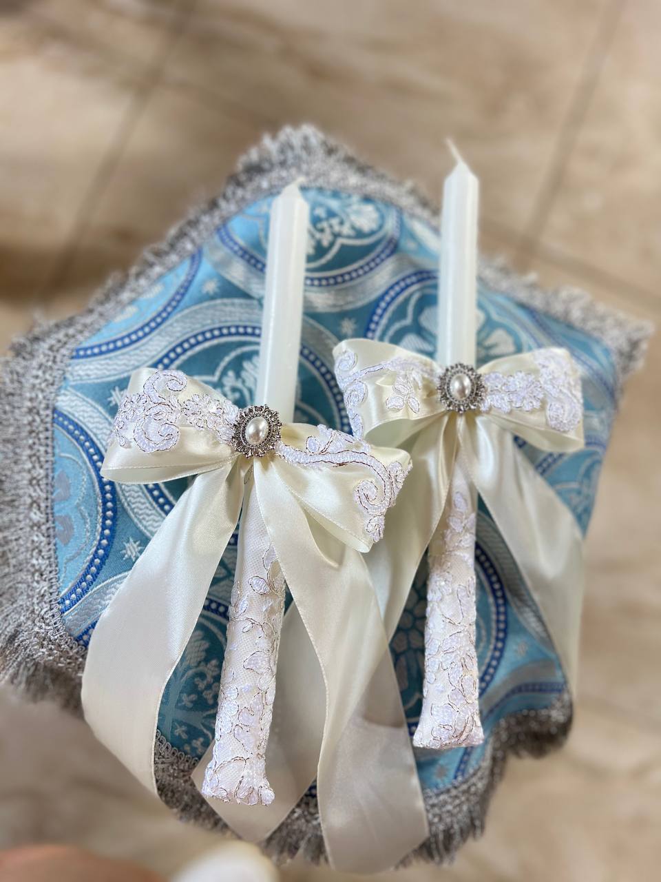 Свечи для крещения/венчания «Жемчужная Роскошь», ручная работа