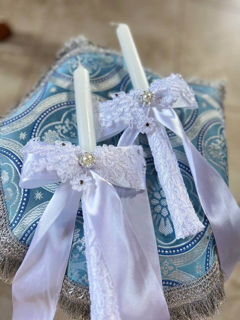 Свічки для хрещення/вінчання “Атласна Елегантність”, ручної роботи
