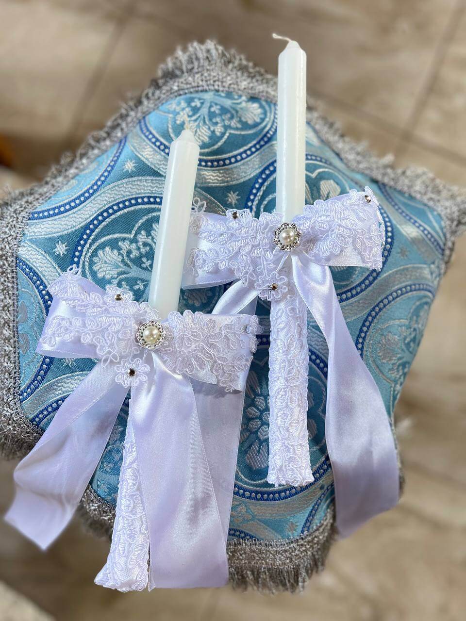 Свічки для хрещення/вінчання "Атласна Елегантність", ручної роботи