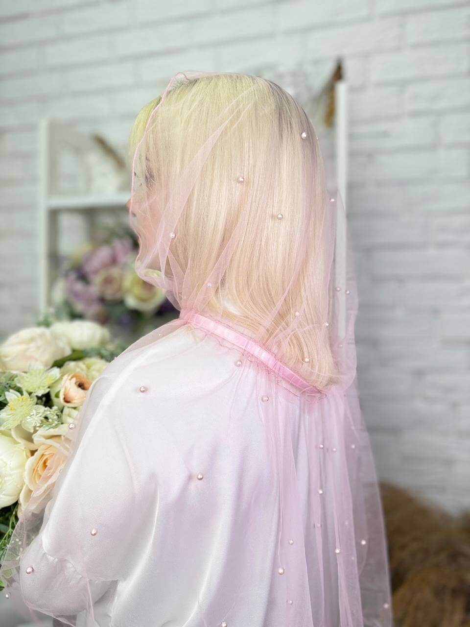 Палантин-капюшон “Пудровий Ангел” для хрещеної мами, для церкви