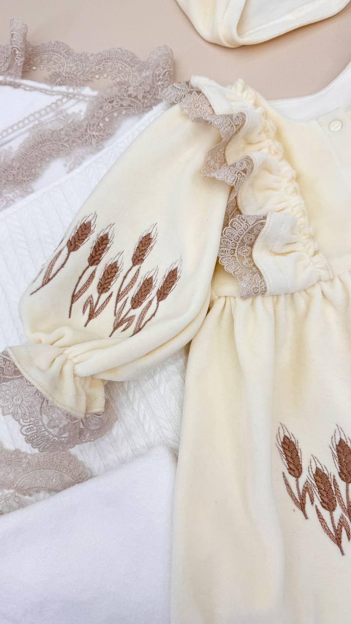 Набір для хрещення дівчинки “Оксамитові Колоски”,одяг хрестильний, іменний хрестильний набір