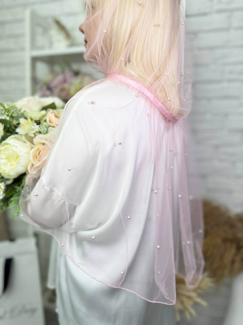 Палантин-капюшон “Пудровий Ангел” для хрещеної мами, для церкви