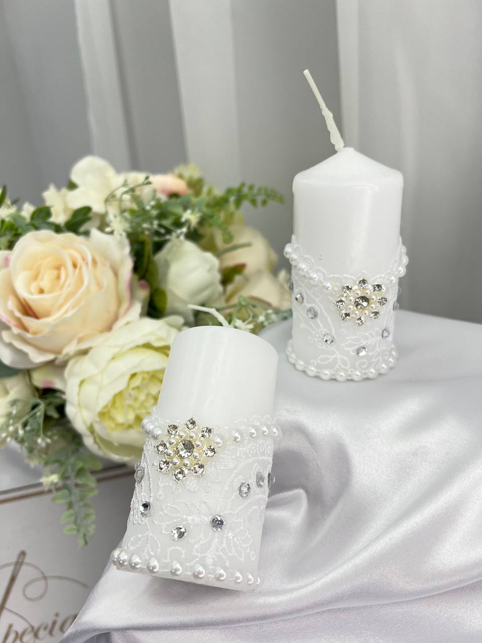 Воскові свічки для хрещення/вінчання "Перлинна Троянда"