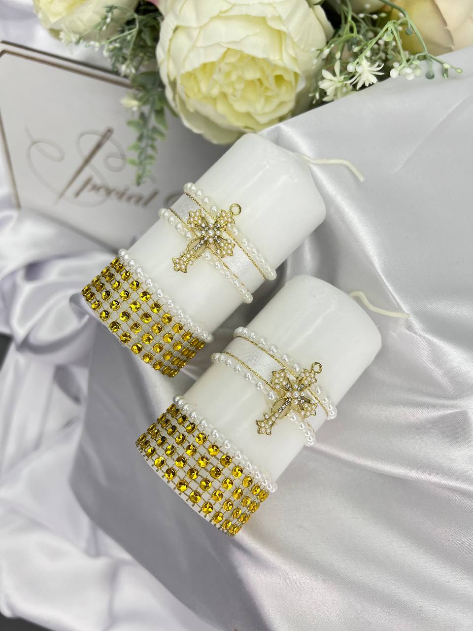 Набір свічок для хрещення або вінчання "Золотий Блиск", ручна робота