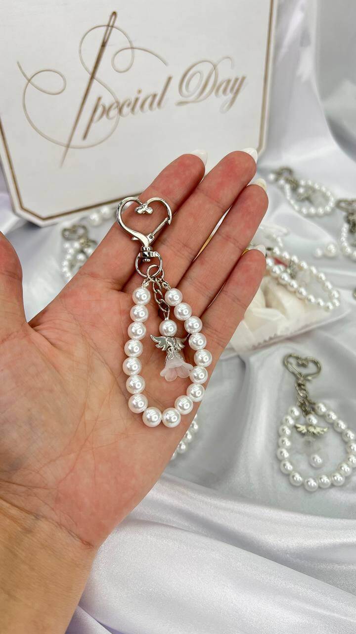 Подарунок хрещеним батькам та гостям на хрещення “Брелоки-обереги “Перлинний Ангел”