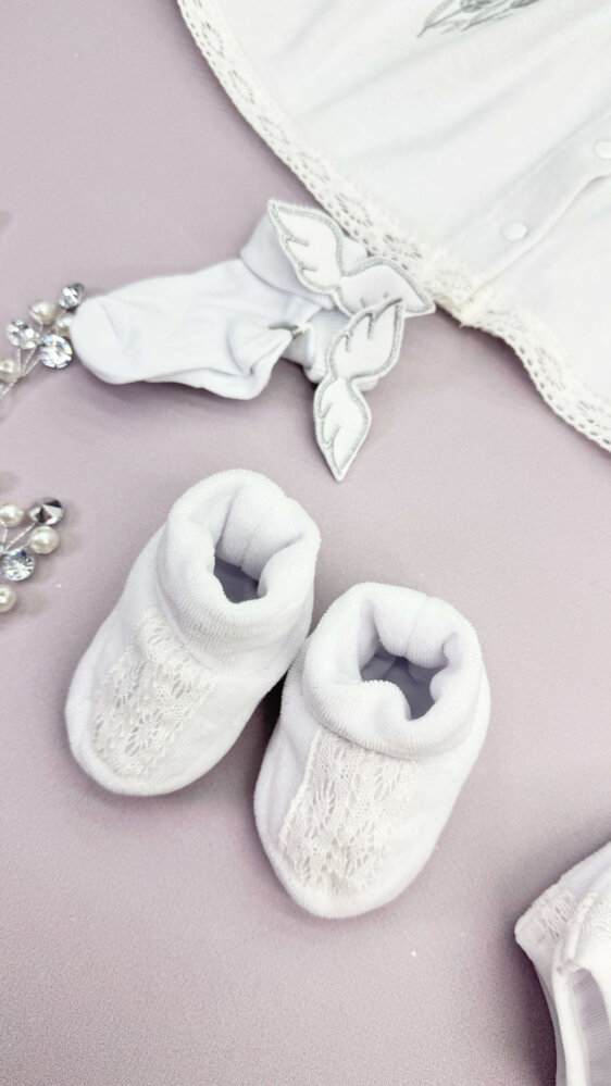 Теплий хрестильний набір одягу для дівчинки “Silver Star” з білого велюру