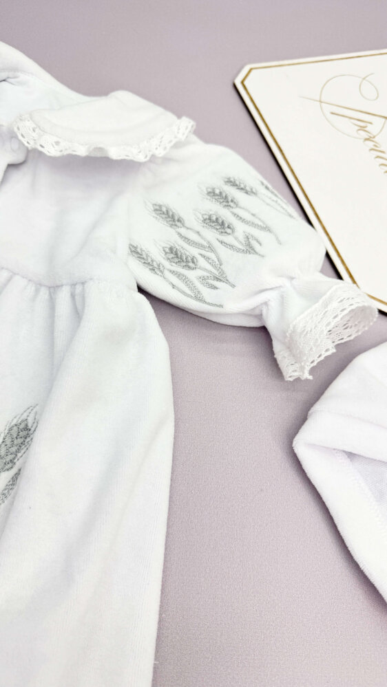 Теплий хрестильний набір одягу для дівчинки “Silver Star” з білого велюру