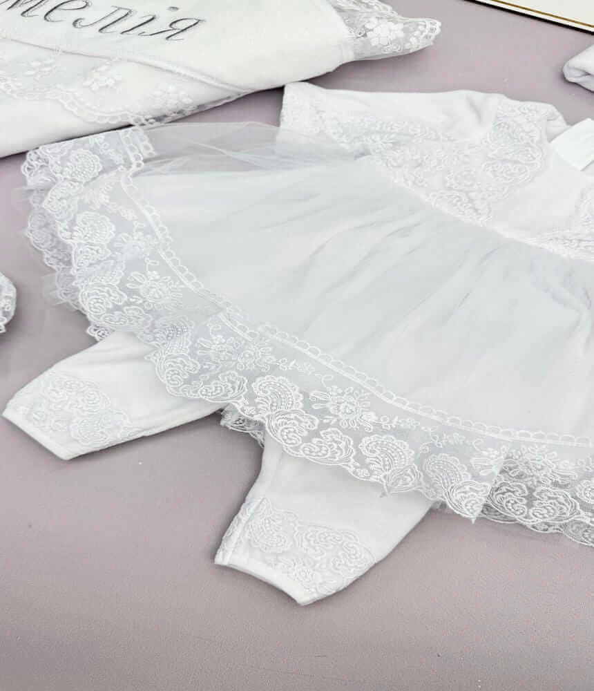 Набір на хрещення з крижмою та велюровим одягом “Срібне сяйво”