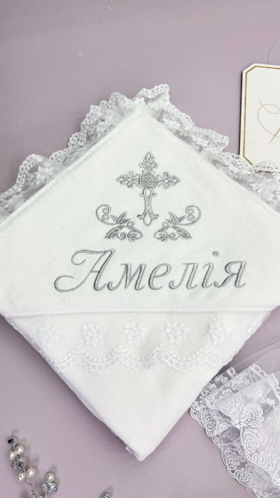 Набір на хрещення з крижмою та велюровим одягом “Срібне сяйво”