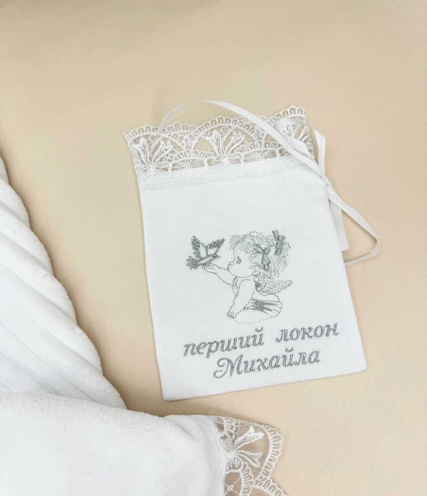 Крестильный набор “Silver Blessing”: крыжма-плед и мешочек для локона