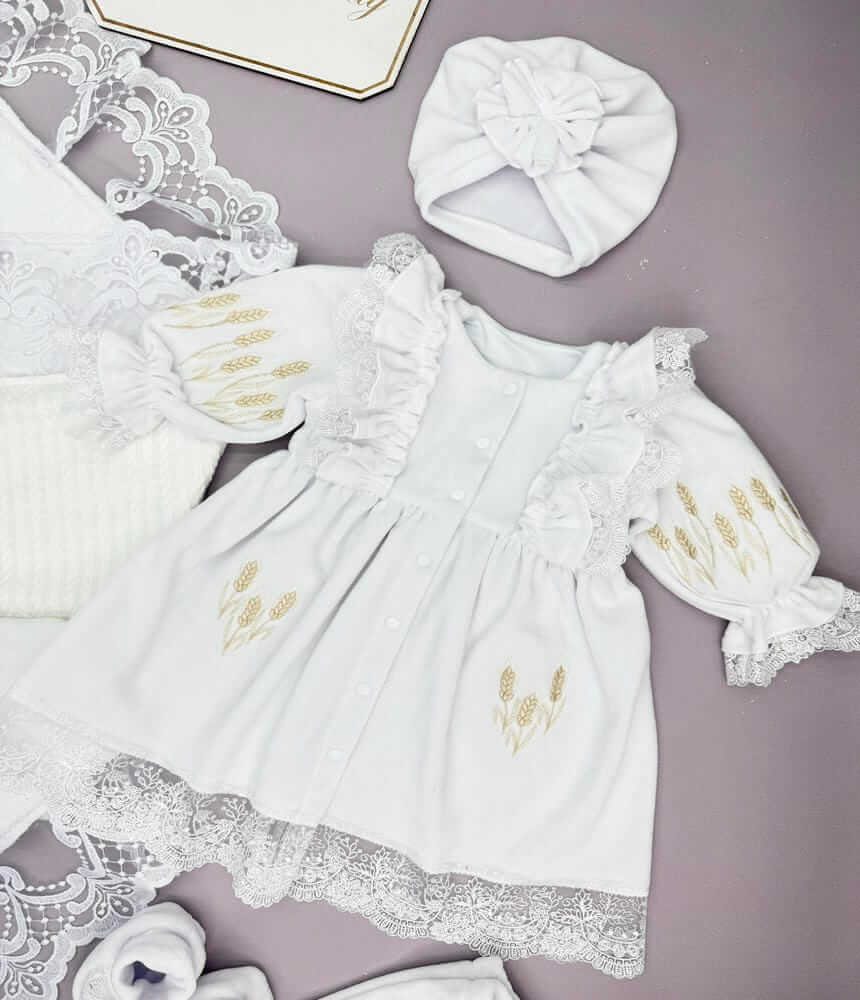 Хрестильний набір для дівчинки “Creamy Wheat” з крижмою-пледом