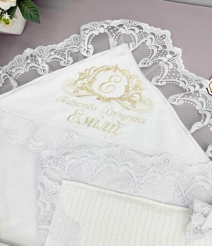Хрестильний набір для дівчинки “Creamy Wheat” з крижмою-пледом