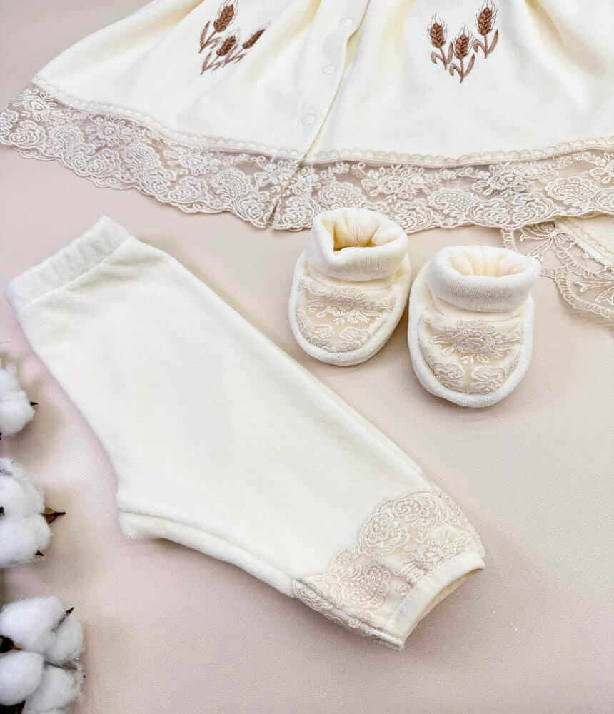 Велюровий хрестильний набір для дівчинки “Harvest Moon” в кольорі айворі