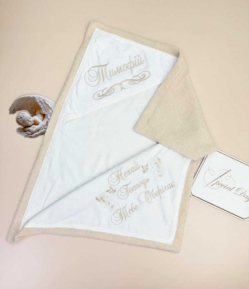 Тёплая крыжма-плед «Alpaca Soft» из белой фланели