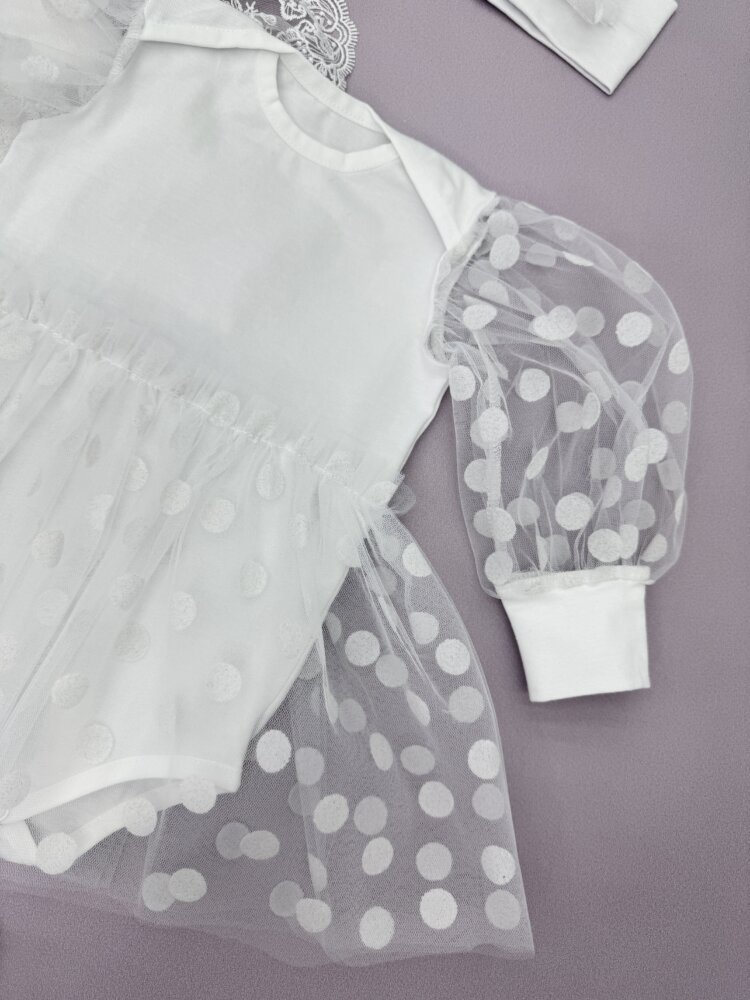Нарядный набор для девочки «White Polka Dot»: боди с юбкой, повязка и носки