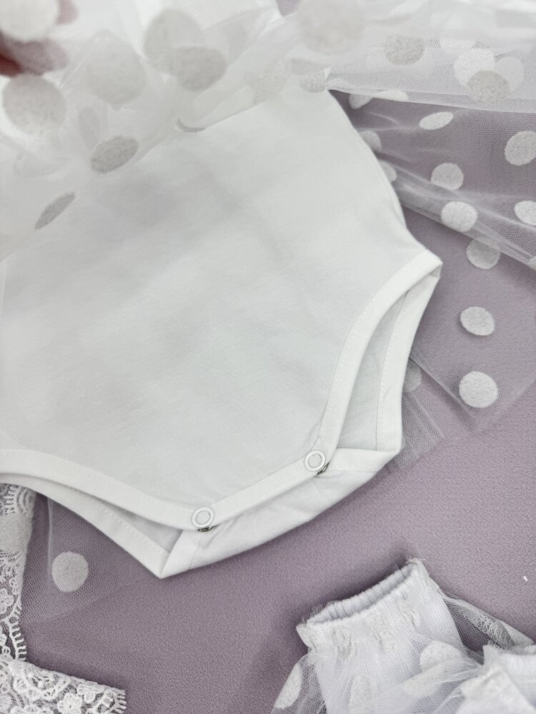 Нарядный набор для девочки «White Polka Dot»: боди с юбкой, повязка и носки