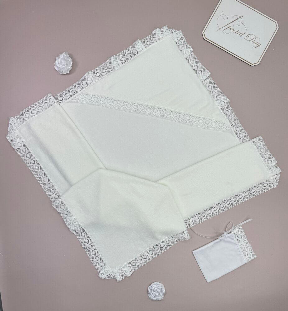 Классическая махровая крыжма «Pure White» с натуральным хлопковым кружевом