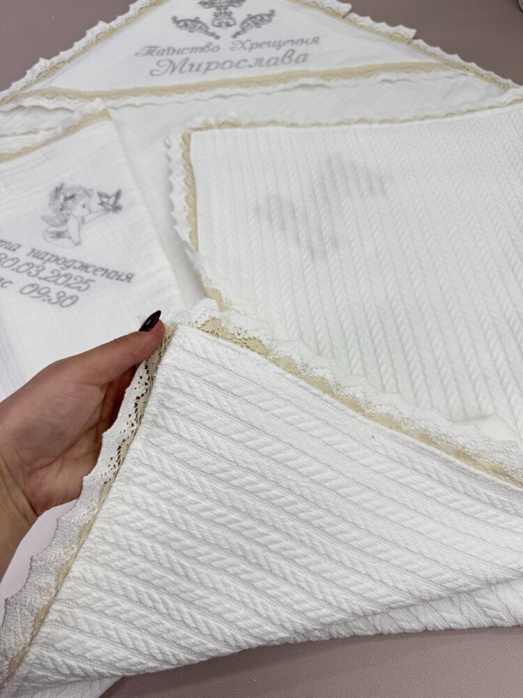 Утеплена муслінова крижма-плед «Silver Braid» з в’язкою косичка