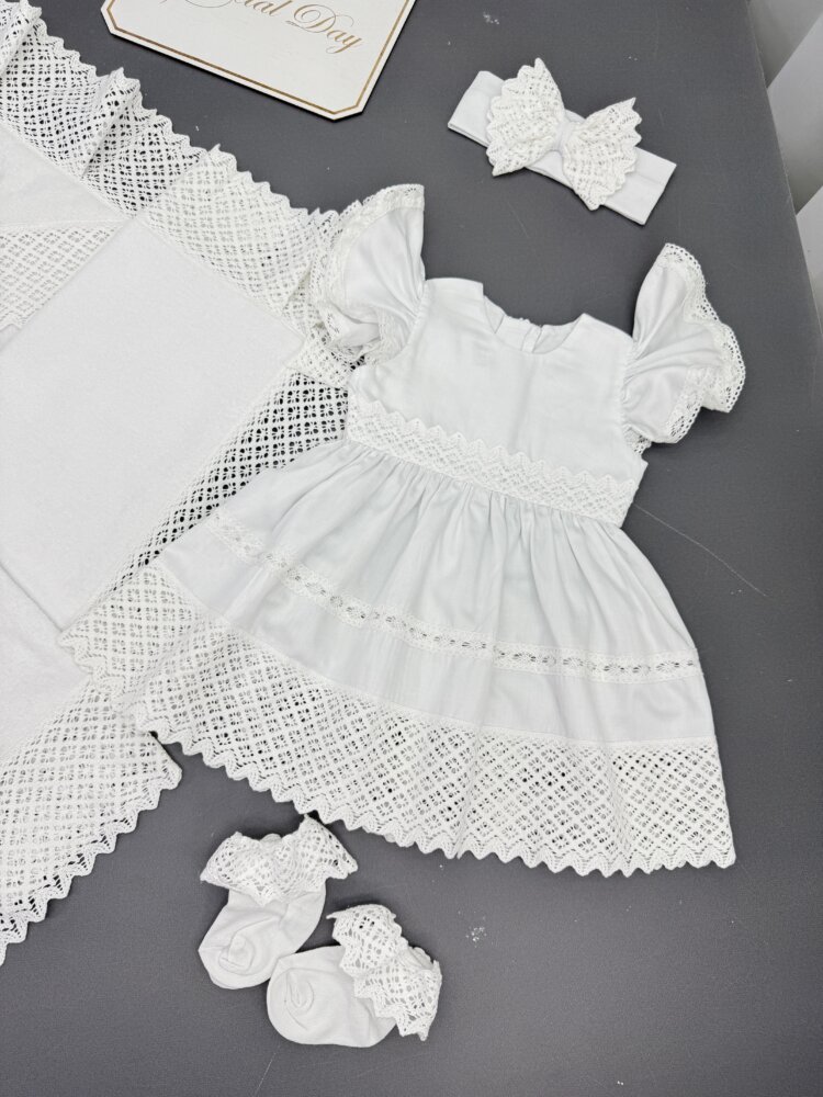 Крестильное платье «White Peony» из сатина и хлопкового кружева