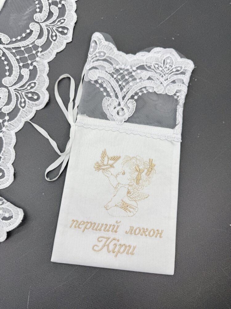 Крестильный набор «Turkish Luxury»: крыжма из велюр-махры и мешочек для локона
