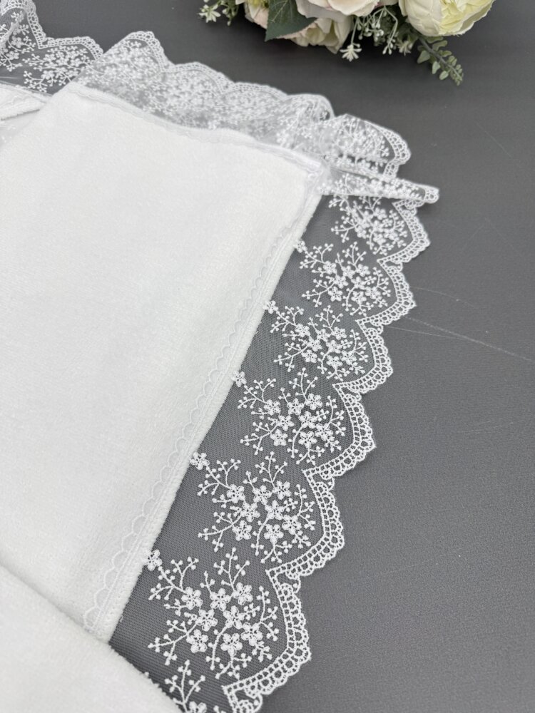 Крестильный набор «Silver Turkish Lace»: крыжма из велюр-махры и сатиновый мешочек