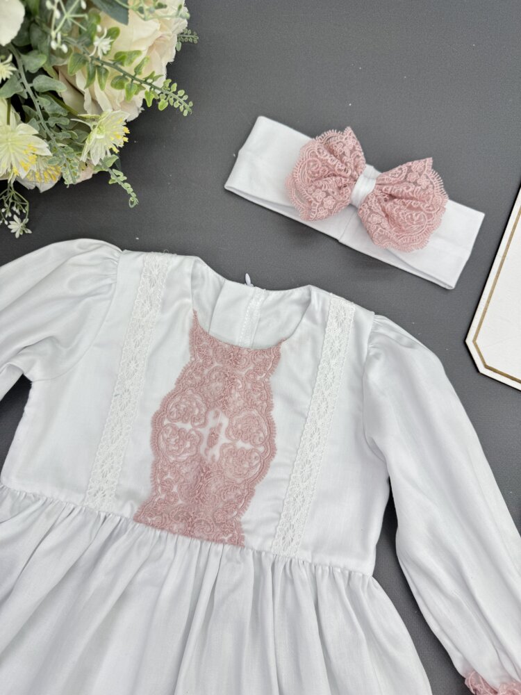 Крестильный набор для девочки «Pink Peony»: сатиновое платье и аксессуары