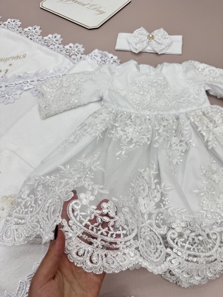 Хрестильна сукня «Italian Lace» із сатину та кордового гіпюру
