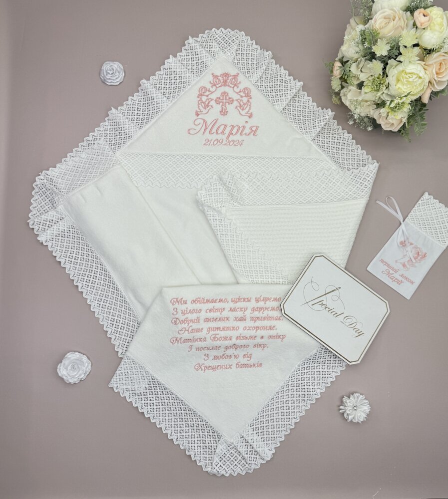 Утеплённая крыжма-плед «Pink Lace» из велюр-махры и трикотажной косички