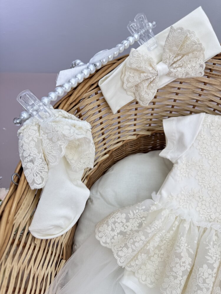 Крестильный набор для девочки «Mocha Lace»: крыжма из велюр-махры и боди-платье