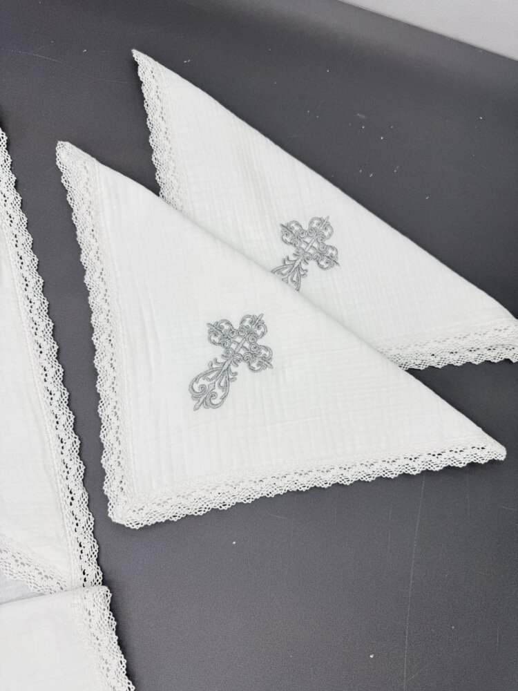 Набір серветок під хрестильні свічки «Silver Light» з мусліну (2 шт.)