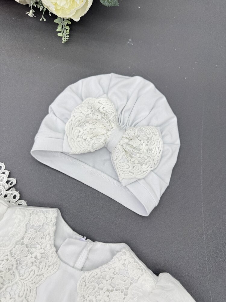 Хрестильний набір «Batiste Tenderness»: сатинова сукня, пінетки та шапочка