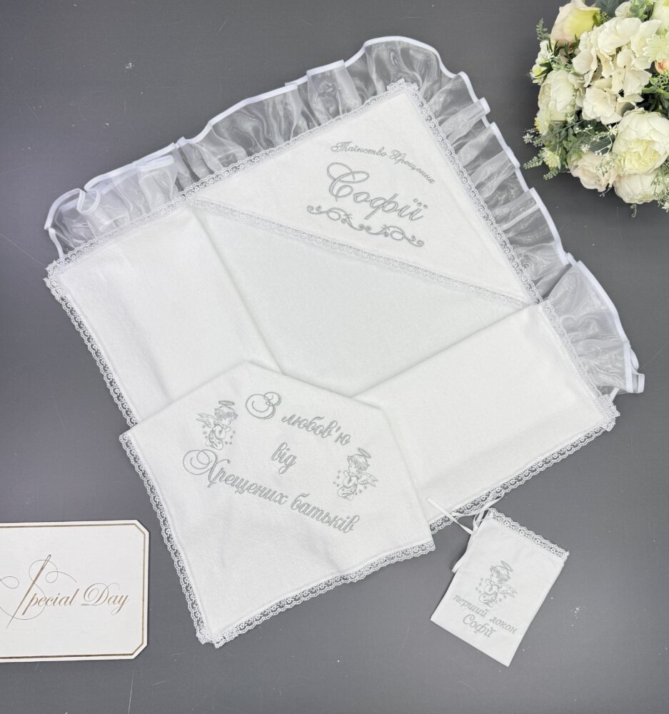 Элитная крыжма «Silver Mist» из велюр-махры, органзы и тонкого кружева