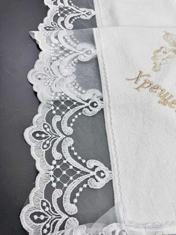 Элитная крыжма «Cream Elegance» из велюр-махры и турецкого кружева
