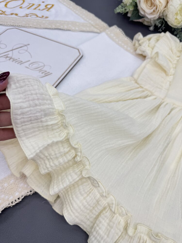 Муслінова сукня «Ivory Breeze» з рюшами та коротким рукавом