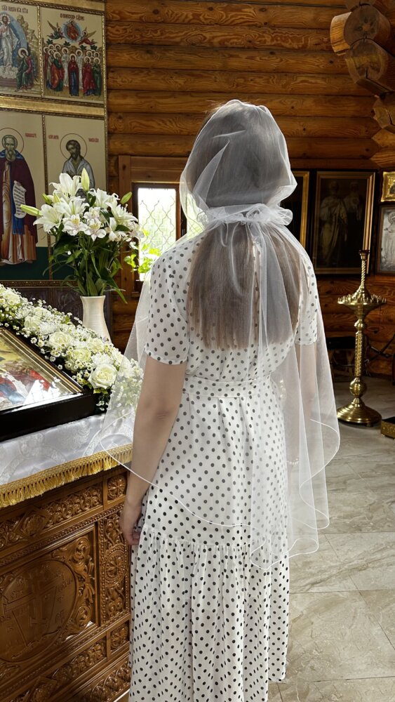 Подовжений палантин для храму з білого фатину