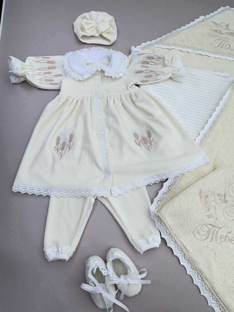 Крестильный набор-плед «Ivory Harvest»: утеплённая крыжма, костюм и аксессуары