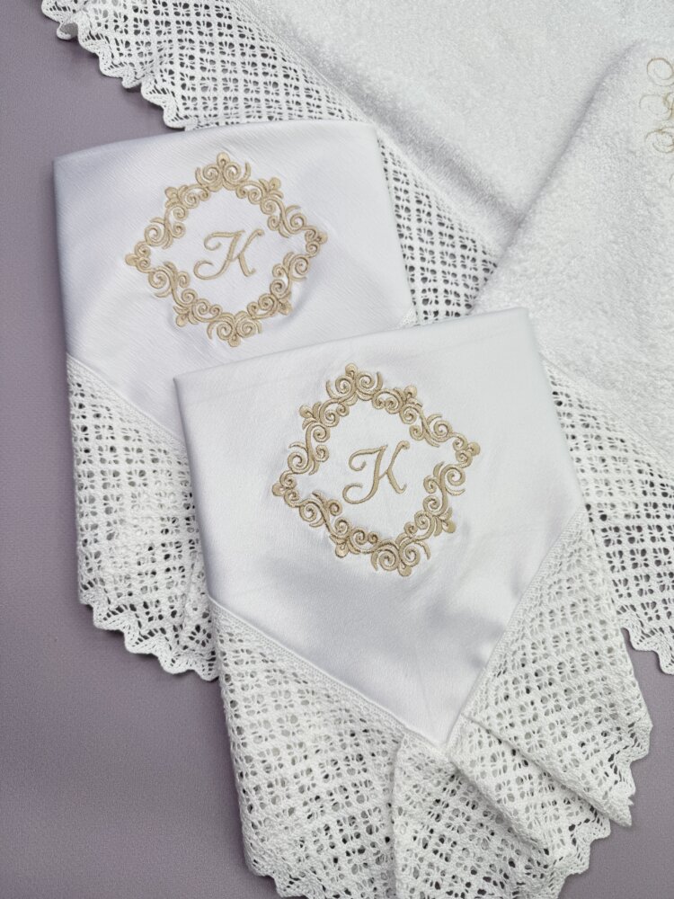 Набір серветок під свічки «Cream Grace» з білого сатину та мережива