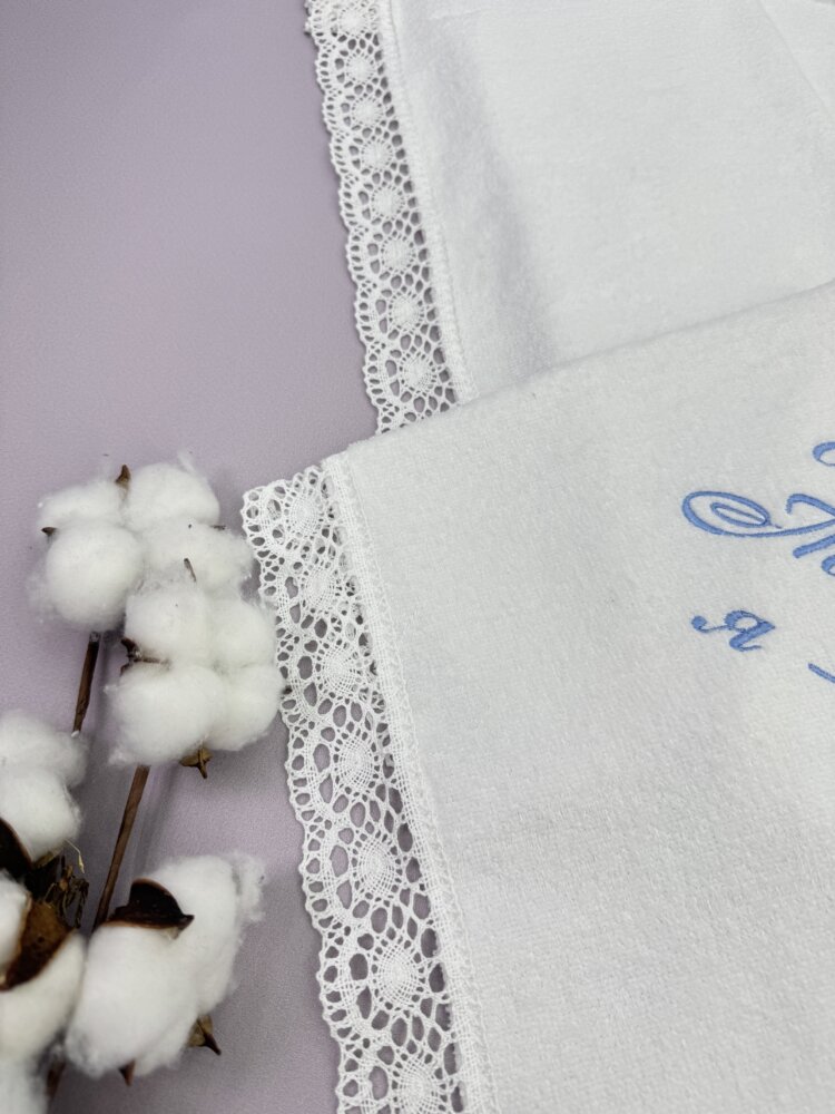 Крестильная крыжма «Azure Classic» из велюровой махры с хлопковым кружевом