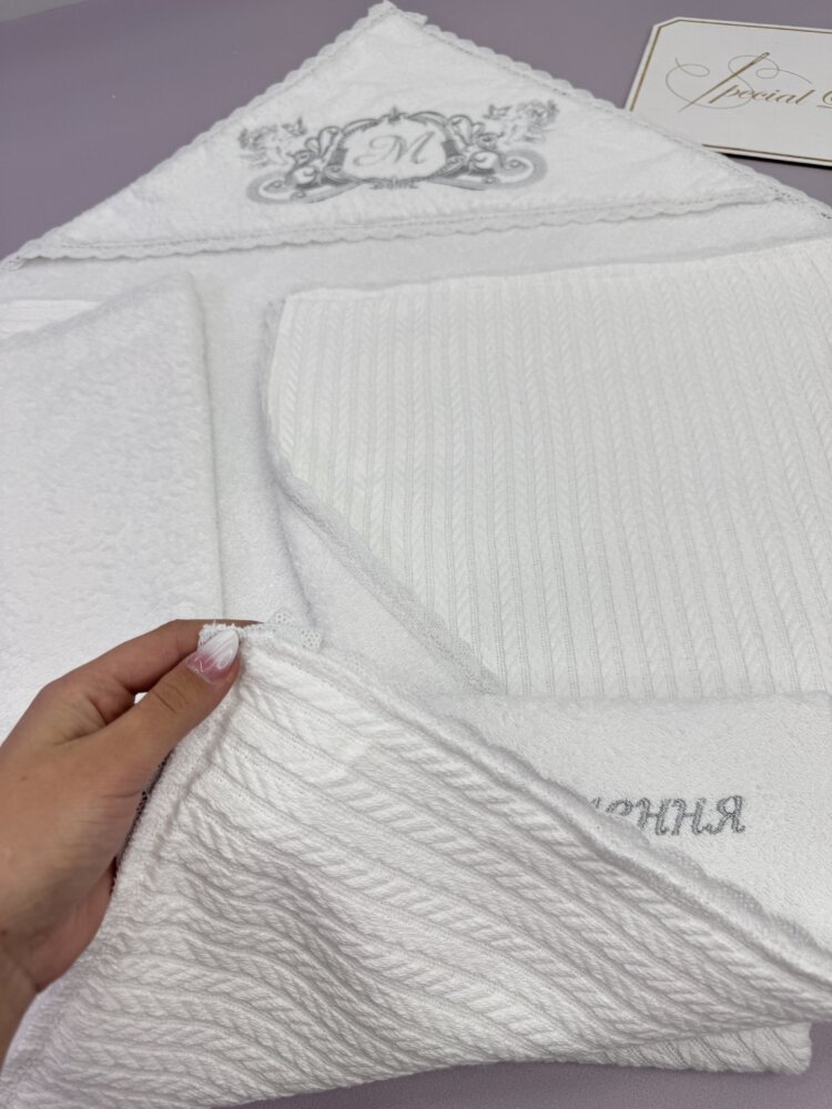 Утеплённая крыжма-плед «Silver Braid» из махры и трикотажа «косичка».